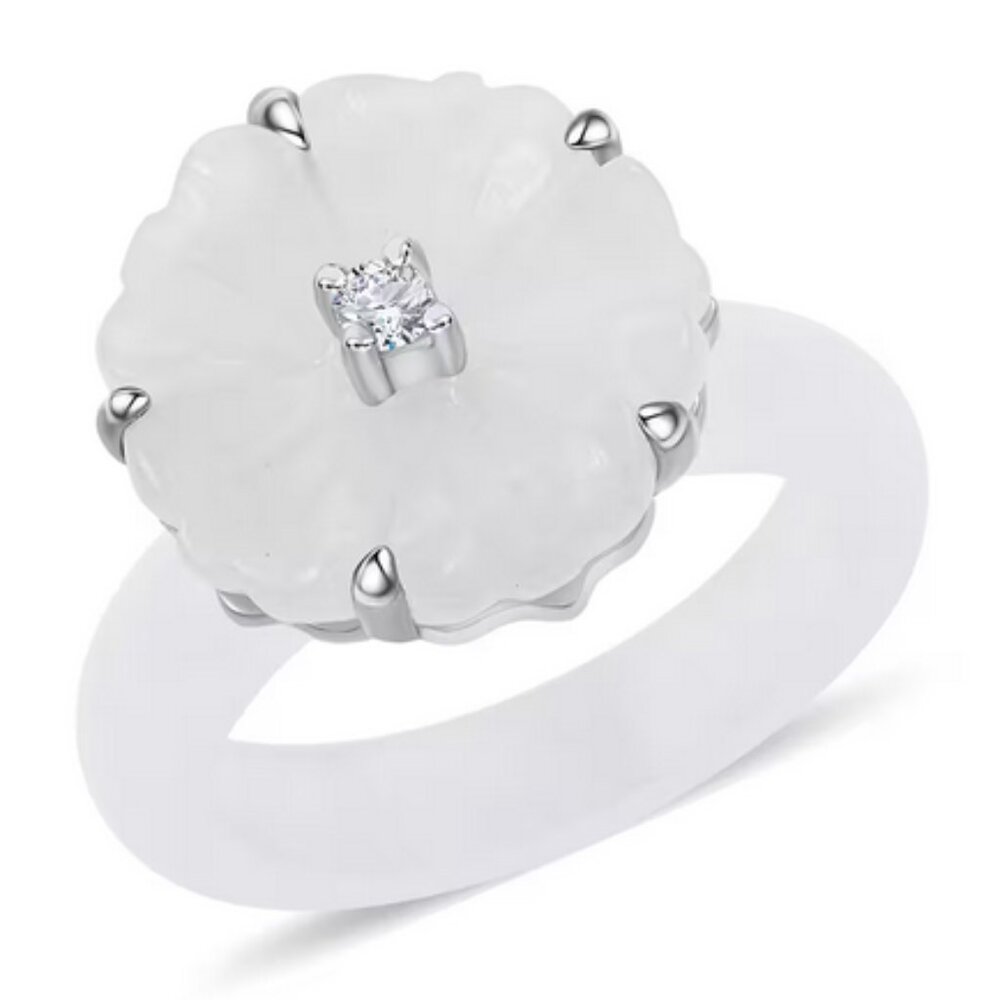 New Natural Carved JADE and MOISSANITE RING Sterling Silver .925 Size 8 App $329